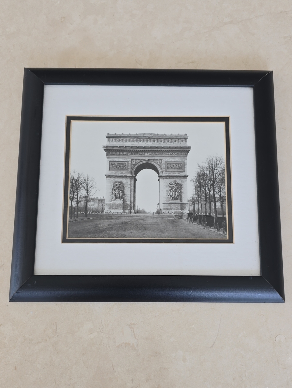 Framed Arc de Triomphe Print with Black Frame, White and Gold Mats - 12" x 13"